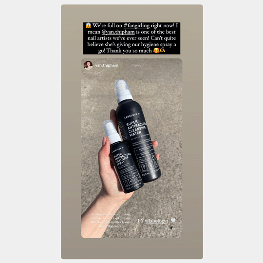 Labology 3 Super Antibacterial Cleansing Water customer testimonial by nail artist Yan Thipham